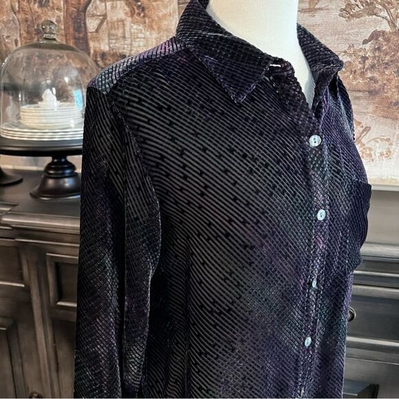 Chicos Design Sheer Long Sleeve Blouse Purple/Navy size 1 (8M) - Picture 2 of 9